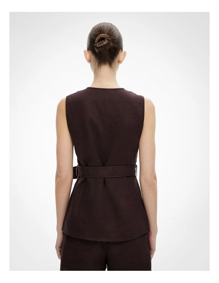 Longline Linen Vest in Espresso image 4