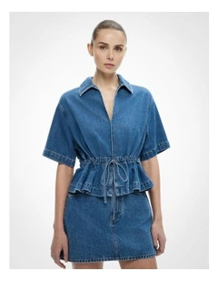 Bow Denim Shirt in Indigo