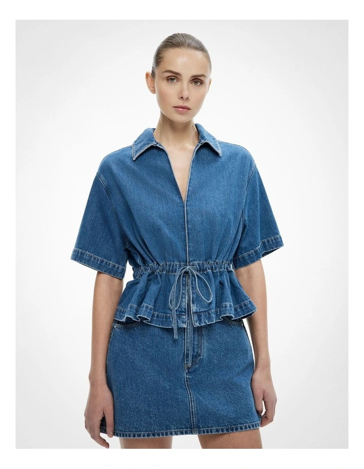 Bow Denim Shirt in Indigo image 1