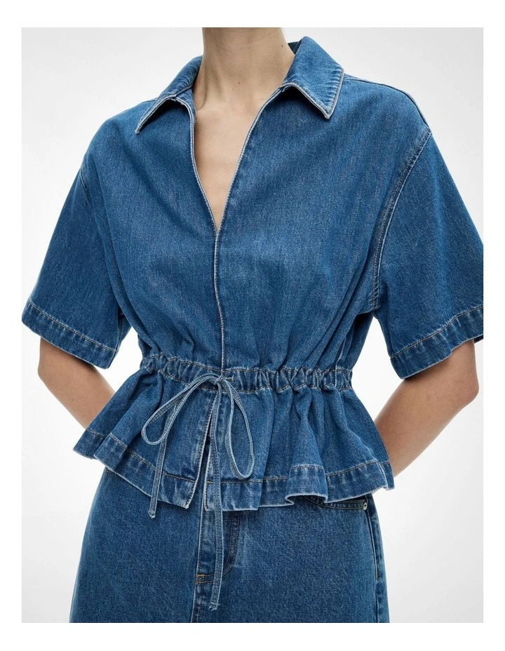 Bow Denim Shirt in Indigo image 3