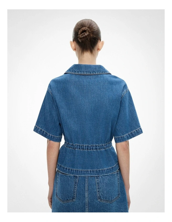 Bow Denim Shirt in Indigo image 4