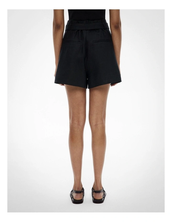 Belt Detail Linen Shorts in Black image 4