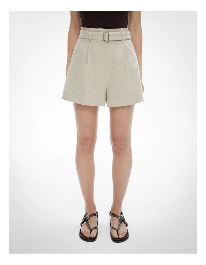 Belt Detail Linen Shorts in Sand image 1