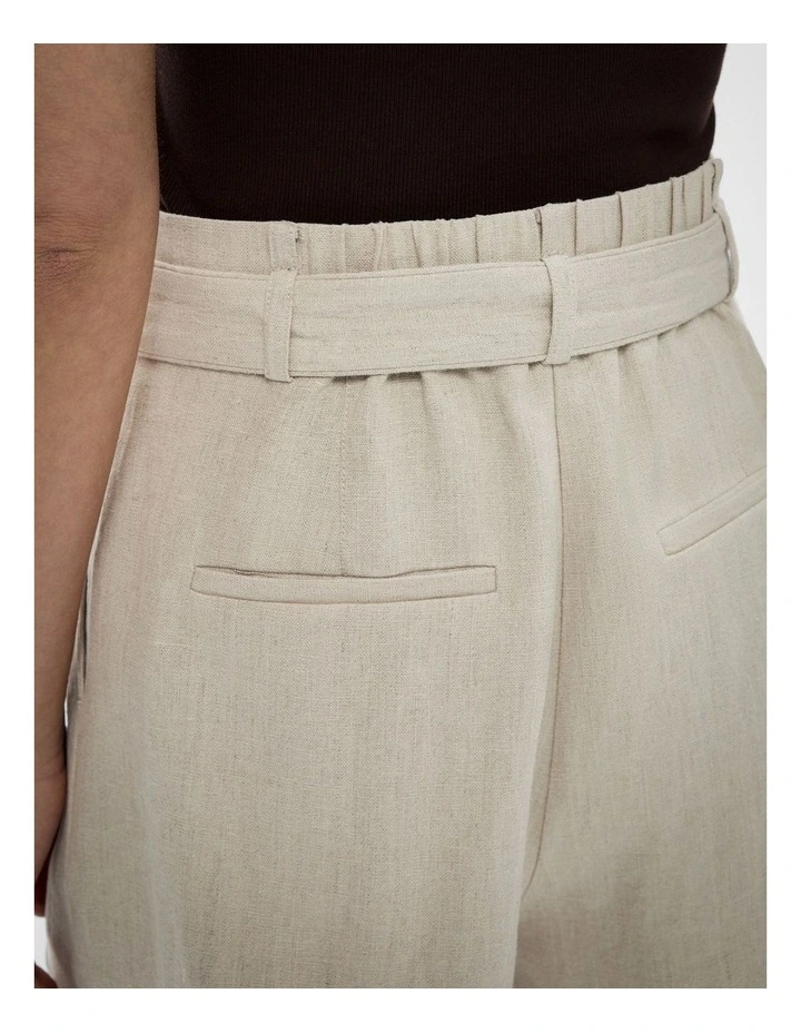 Belt Detail Linen Shorts in Sand image 4
