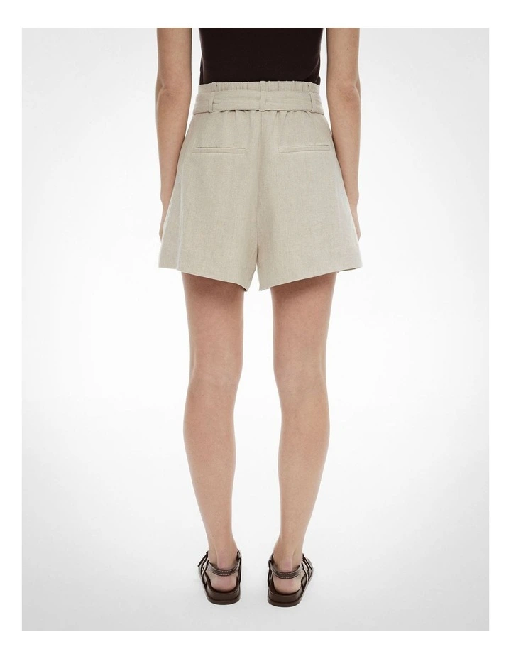 Belt Detail Linen Shorts in Sand image 5