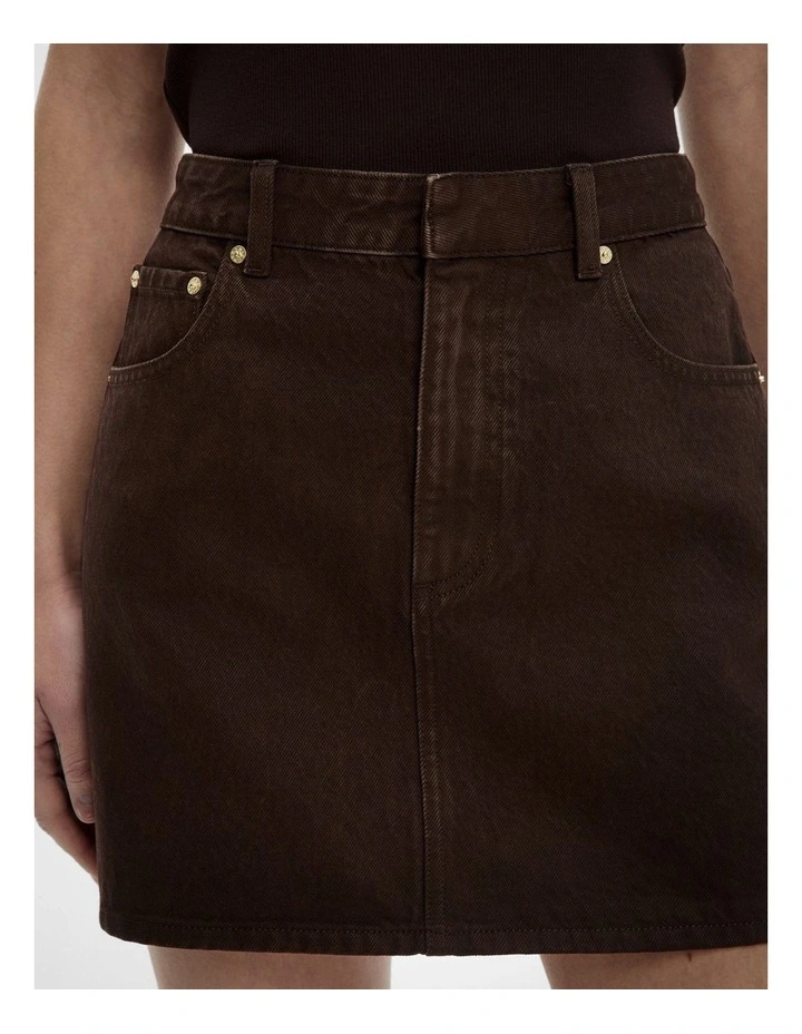 Denim Mini Skirt in Espresso image 3