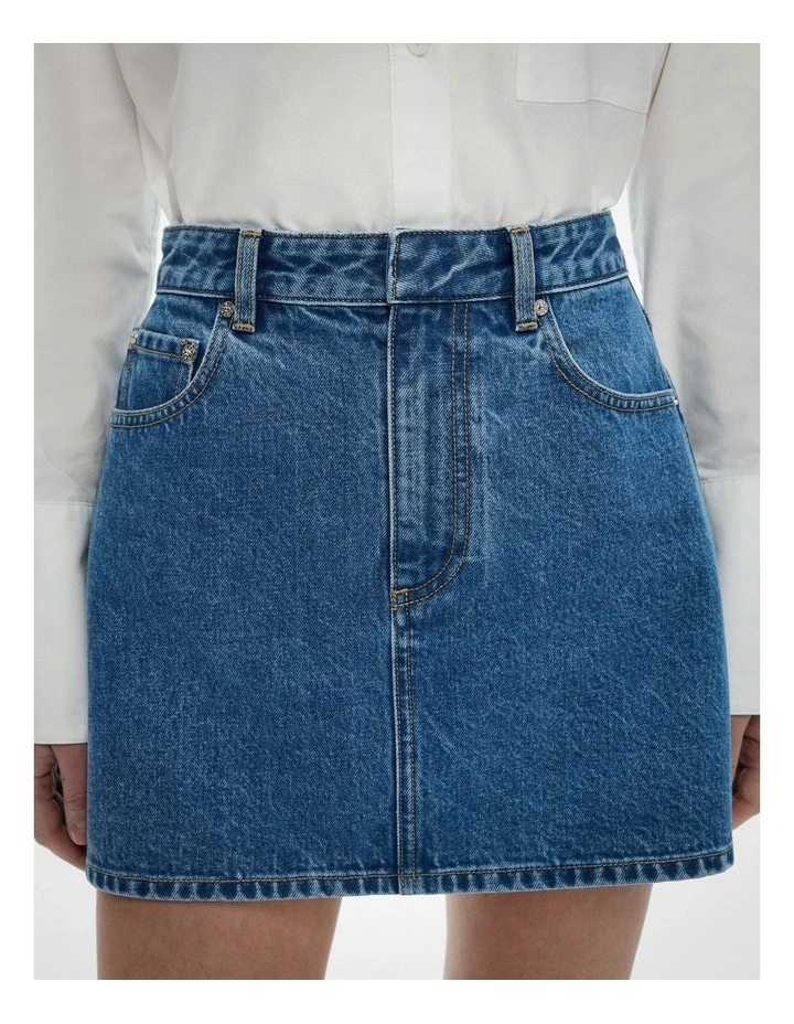 Denim Mini Skirt in Indigo image 3