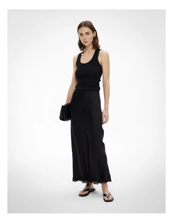Lace Trim Maxi Skirt in Black image 2