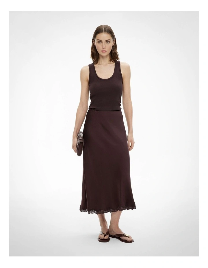 Lace Trim Maxi Skirt in Espresso image 2