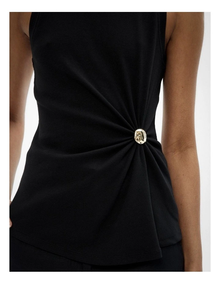 Trim Detail Tank Top in Black image 3
