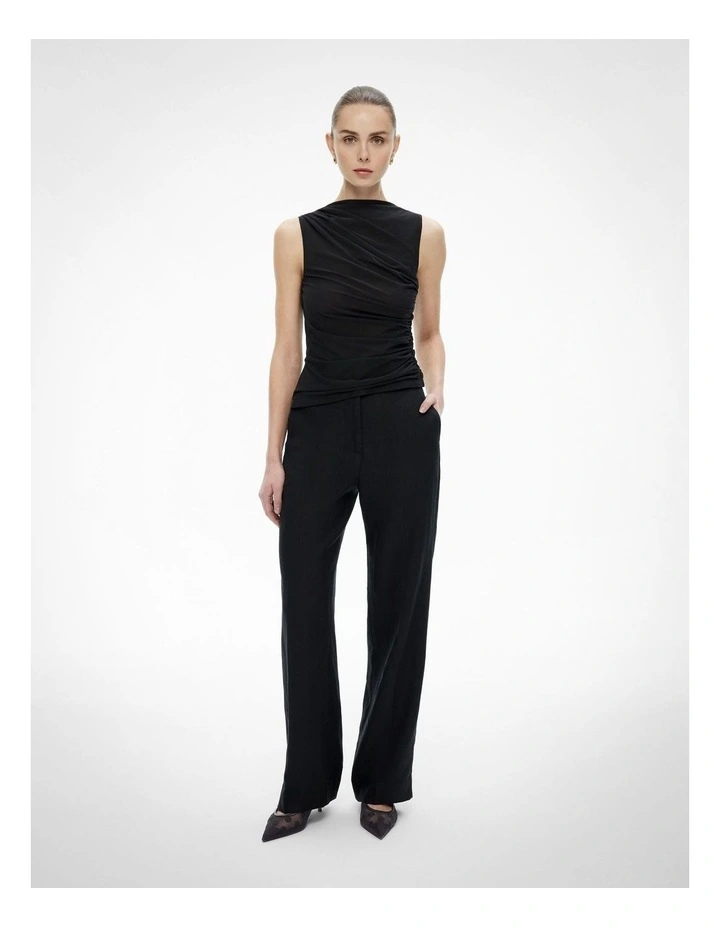 Mesh Drape Tank Top in Black image 2