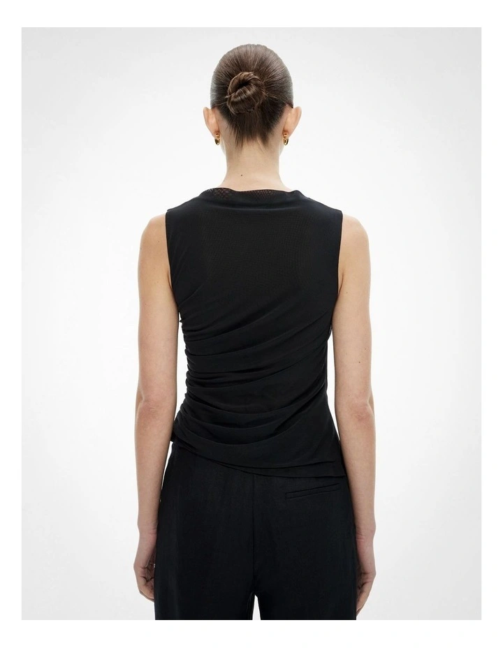 Mesh Drape Tank Top in Black image 4