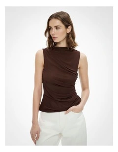 Mesh Drape Tank Top in Espresso