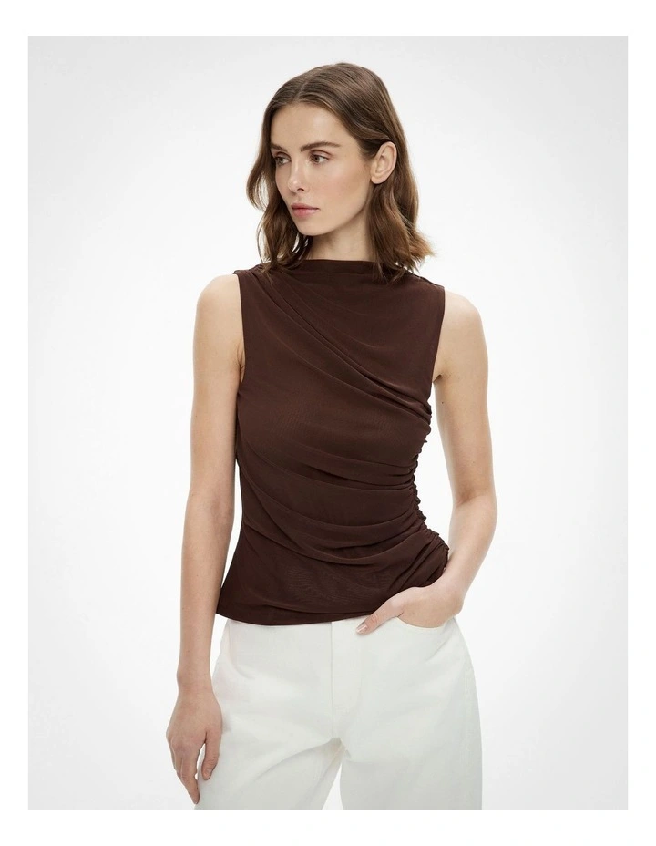Mesh Drape Tank Top in Espresso image 1