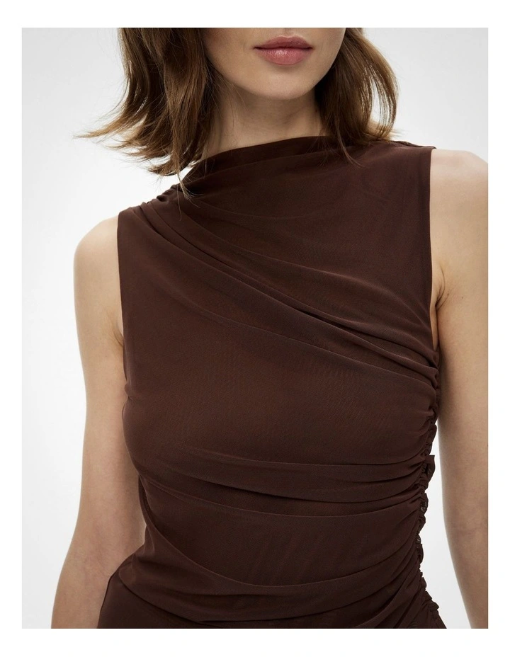 Mesh Drape Tank Top in Espresso image 3