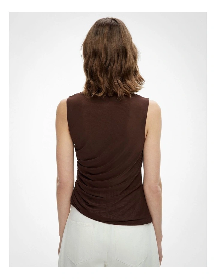 Mesh Drape Tank Top in Espresso image 4
