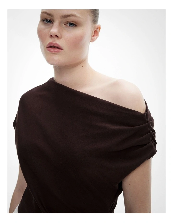 Asymmetric Draped T-shirt in Espresso image 3