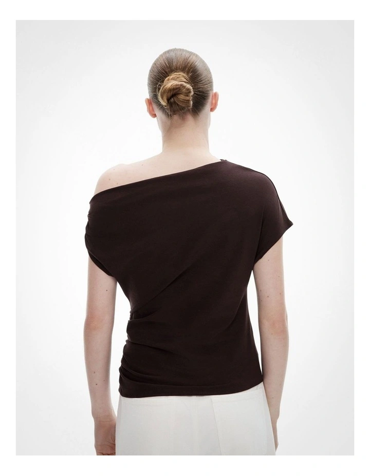 Asymmetric Draped T-shirt in Espresso image 4