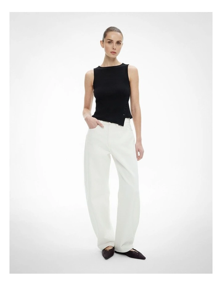 Asymmetrical Button Rib Tank Top in Black image 2