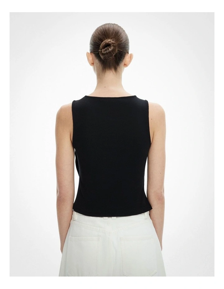 Asymmetrical Button Rib Tank Top in Black image 4