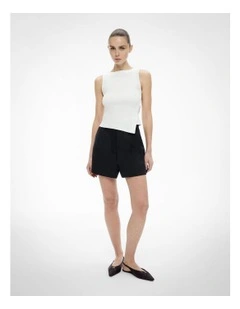 Asymmetrical Button Rib Tank Top in Fresh White