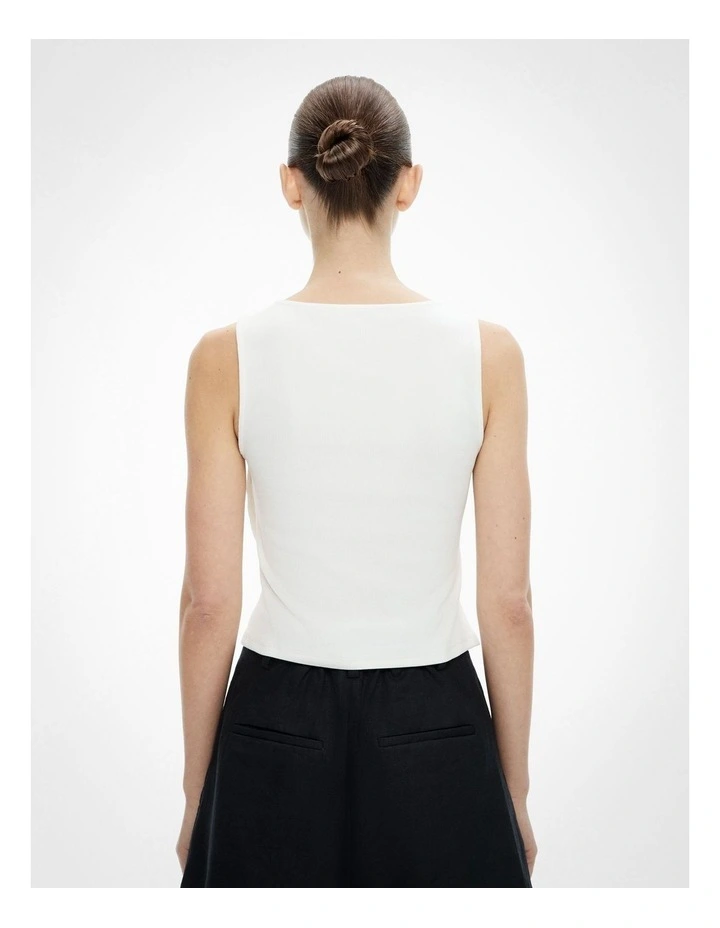 Asymmetrical Button Rib Tank Top in Fresh White image 4