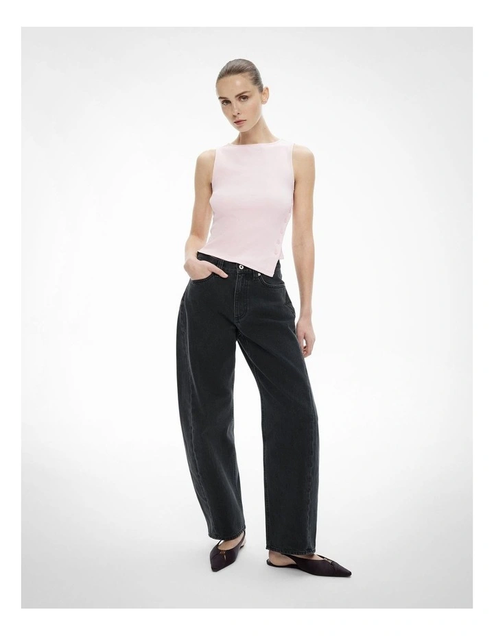 Asymmetrical Button Rib Tank Top in Baby Pink image 2