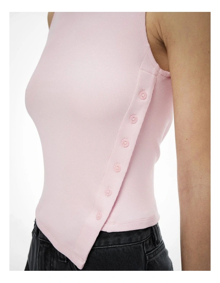 Asymmetrical Button Rib Tank Top in Baby Pink image 3