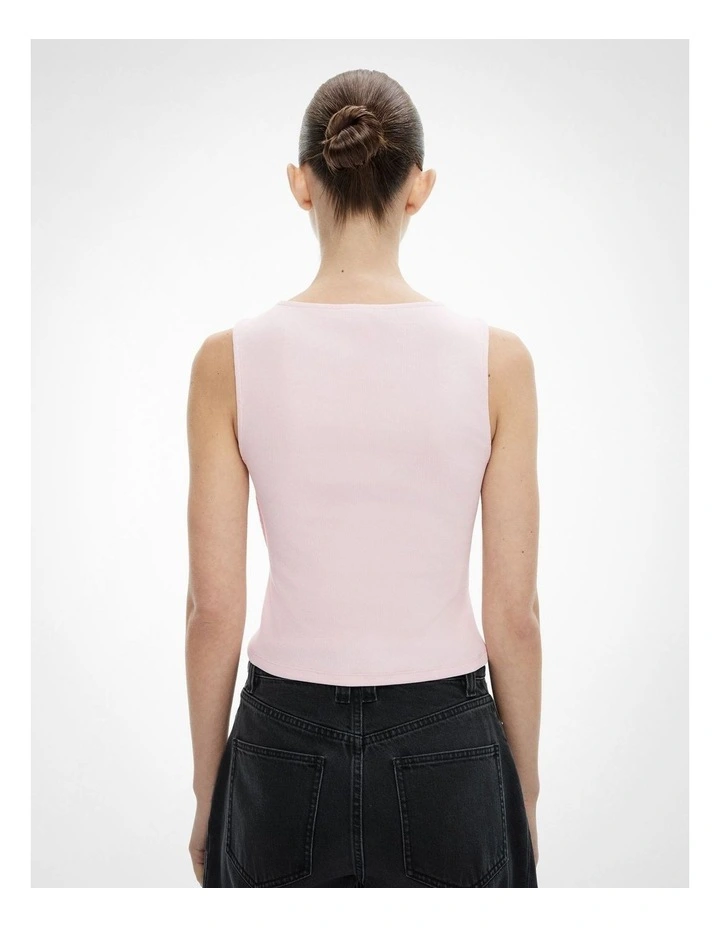 Asymmetrical Button Rib Tank Top in Baby Pink image 4