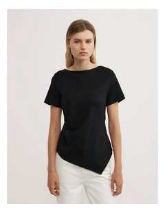 Tuck Wide Neck T-shirt in Black