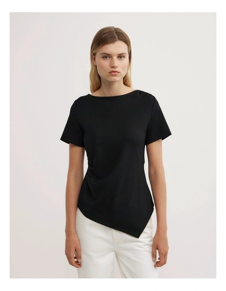 Tuck Wide Neck T-shirt in Black image 1