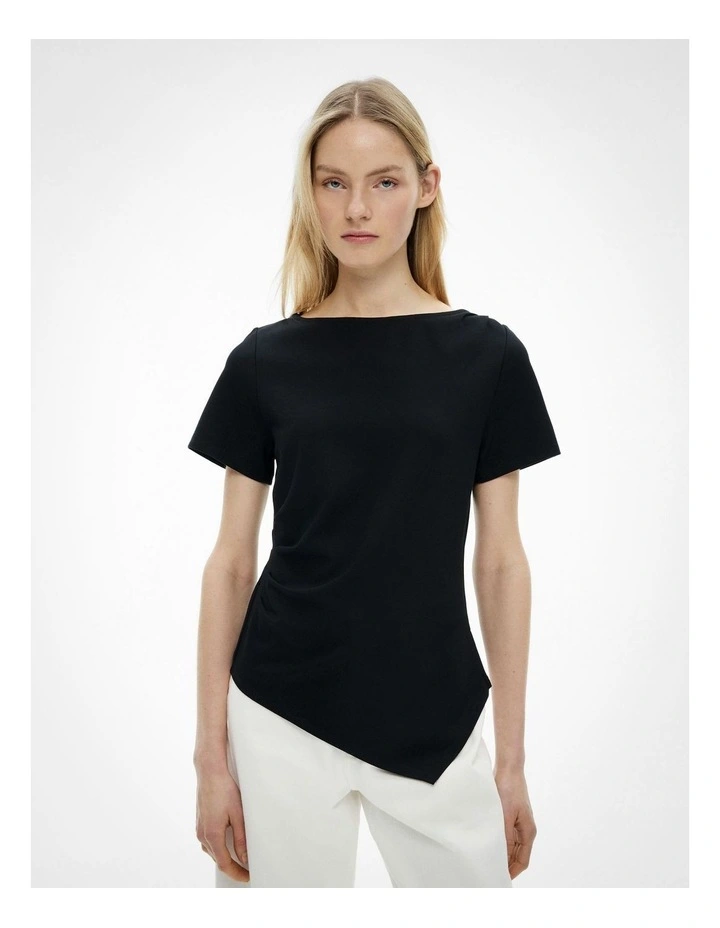 Tuck Wide Neck T-shirt in Black image 1