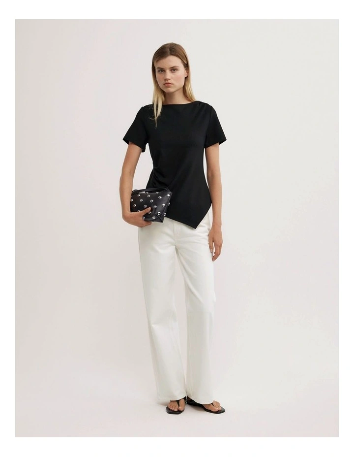 Tuck Wide Neck T-shirt in Black image 2