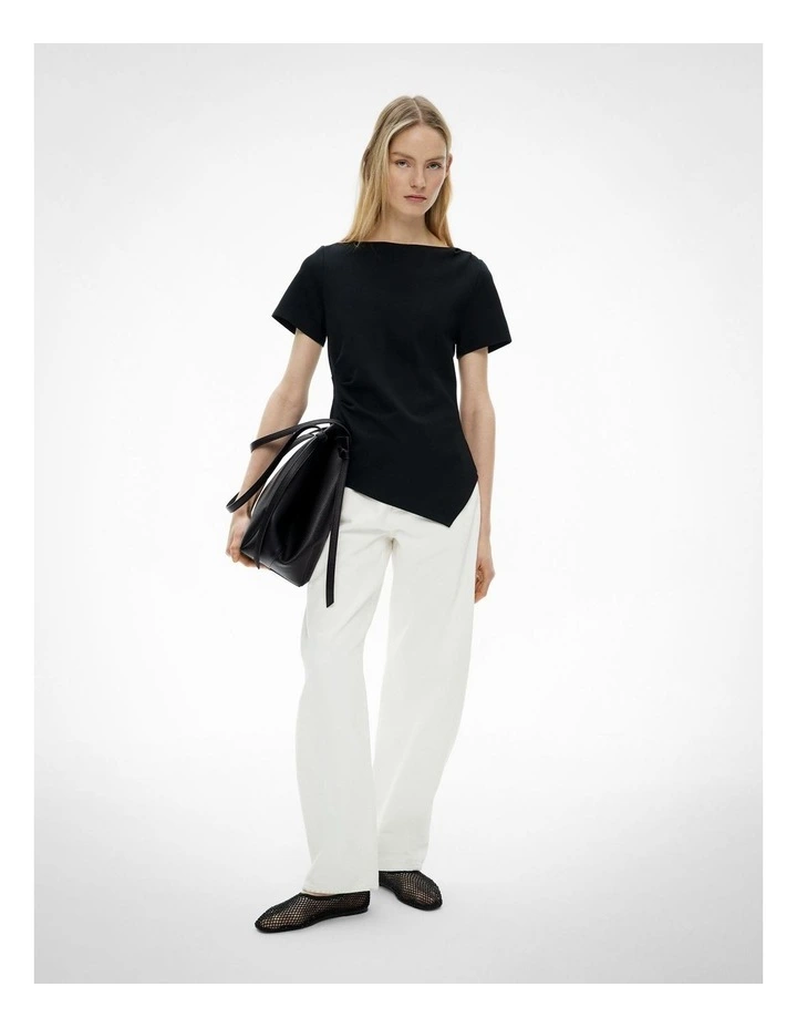 Tuck Wide Neck T-shirt in Black image 2