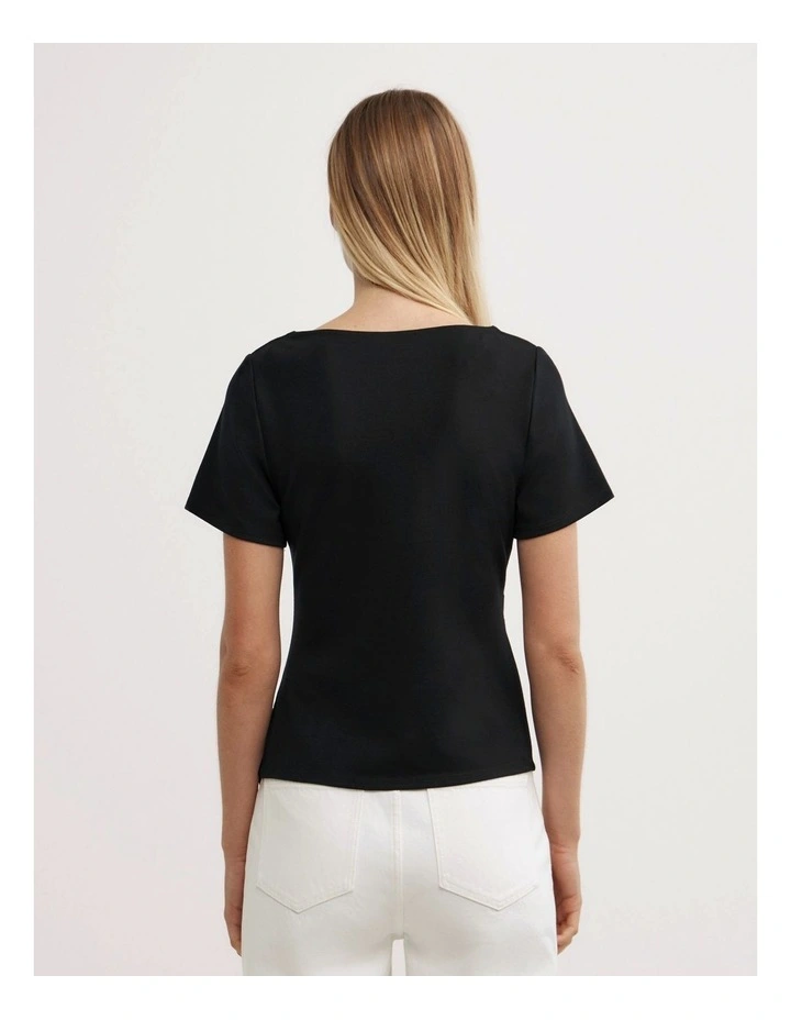 Tuck Wide Neck T-shirt in Black image 4