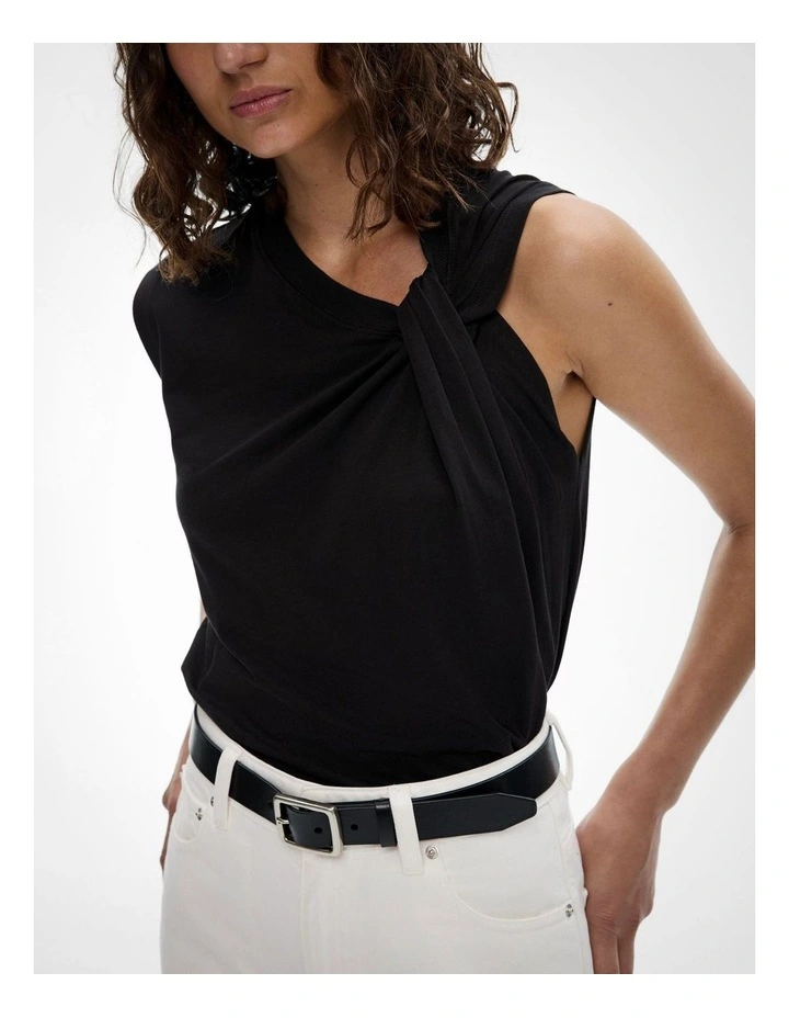 Twist Shoulder T-shirt in Black image 3