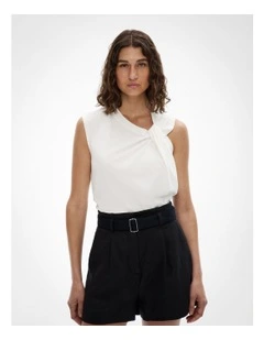 Twist Shoulder T-Shirt in Fresh White