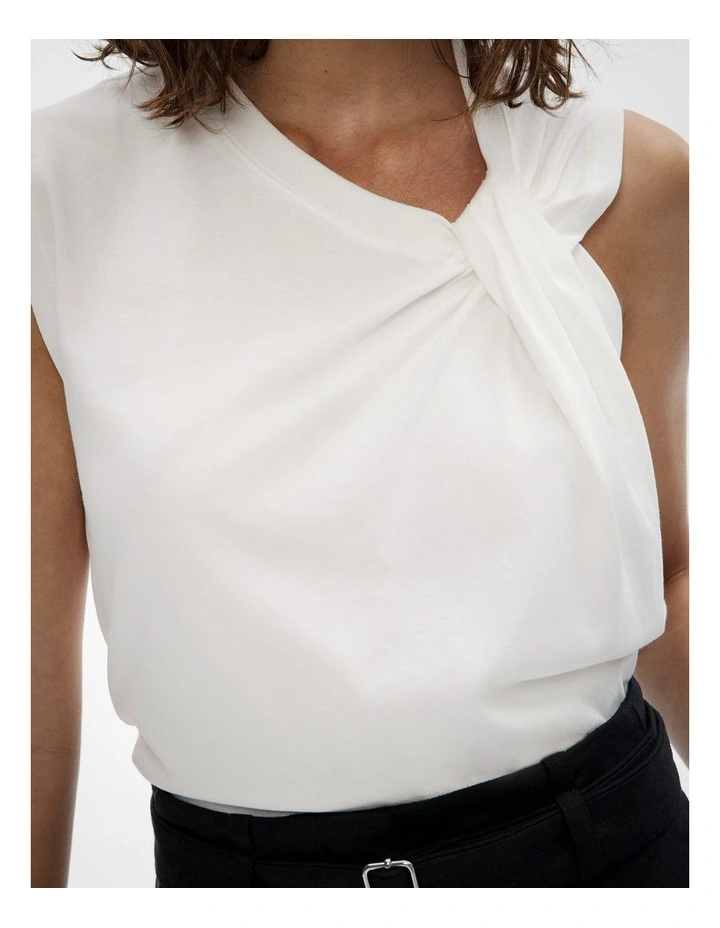Twist Shoulder T-Shirt in Fresh White image 3