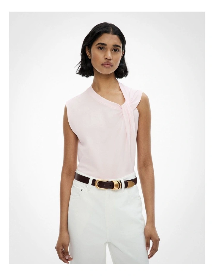 Twist Shoulder T-Shirt in Baby Pink image 1