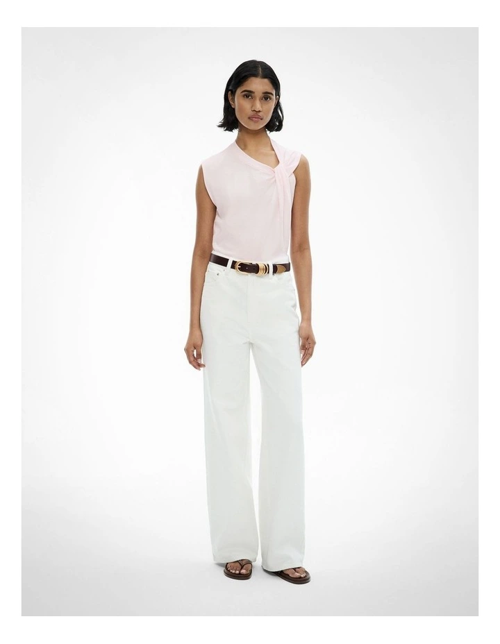 Twist Shoulder T-Shirt in Baby Pink image 2