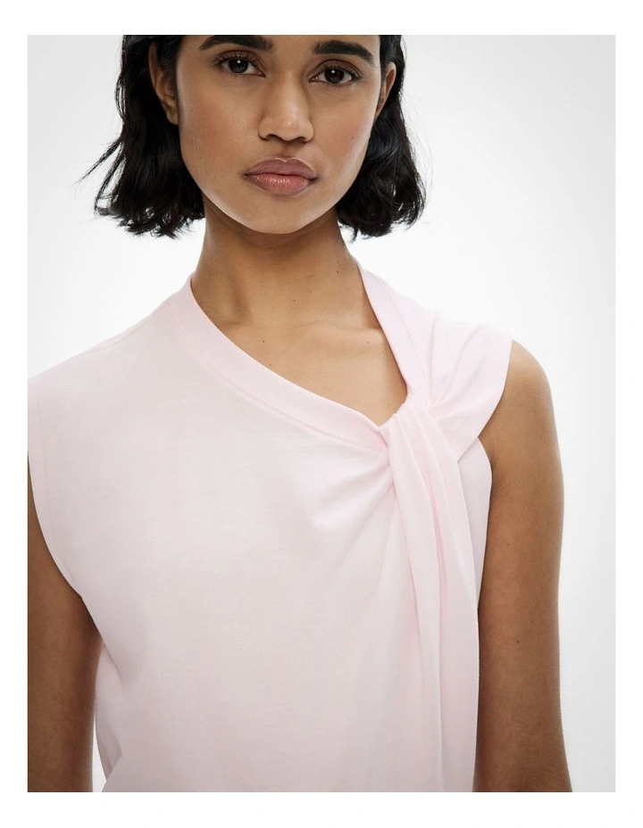 Twist Shoulder T-Shirt in Baby Pink image 3