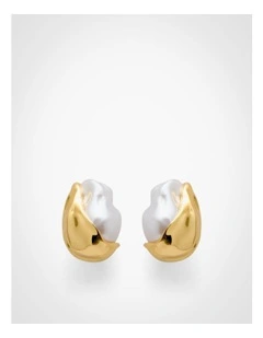 Audrey Pearl Stud Earrings in Gold