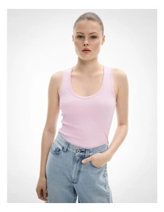 Scoop Rib Tank Top in Candy Pink
