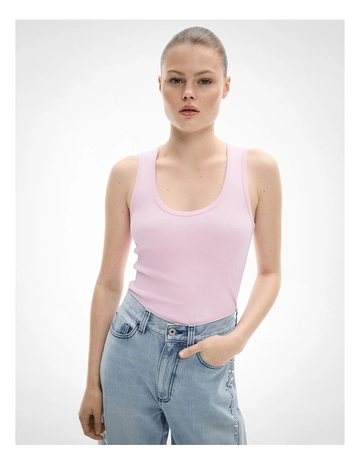 Scoop Rib Tank Top in Candy Pink image 1