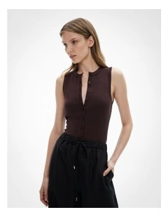 Button Longline Tank Top in Espresso