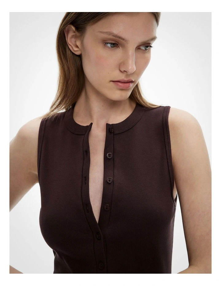 Button Longline Tank Top in Espresso image 3