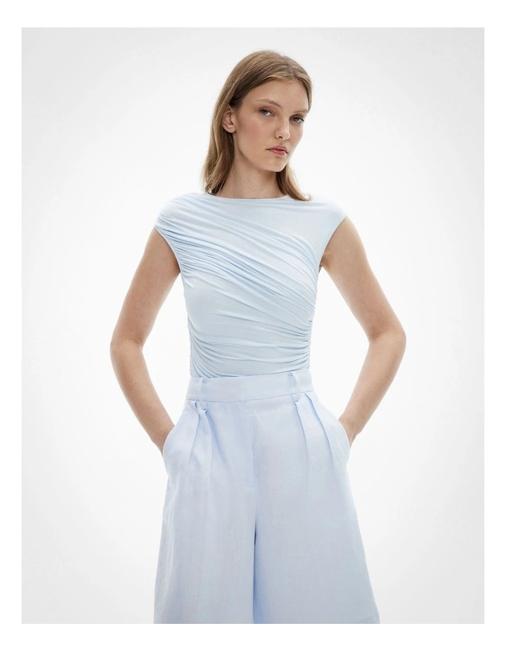 Draped Jersey Tank Top in Blue Air image 1