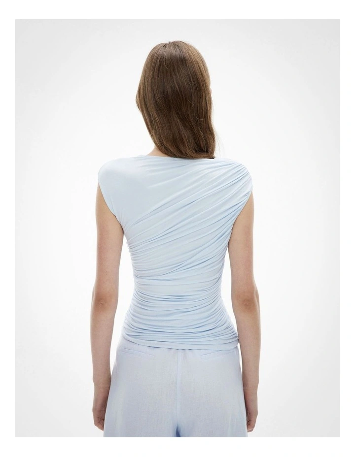 Draped Jersey Tank Top in Blue Air image 4