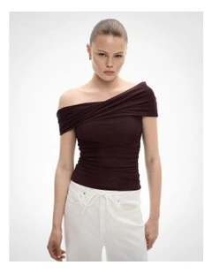 Off Shoulder Mesh Top in Fig
