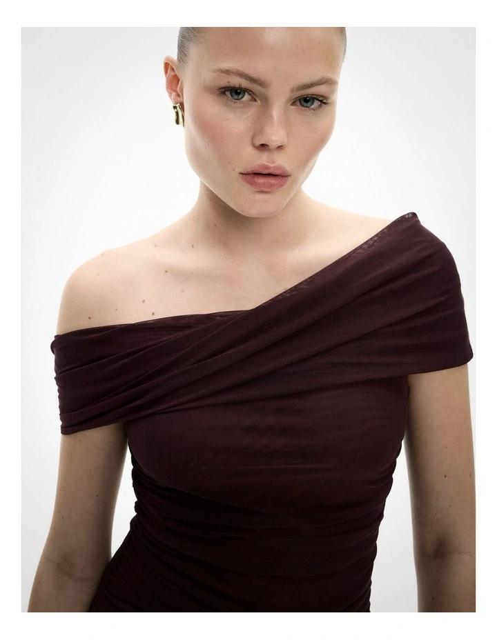 Off Shoulder Mesh Top in Fig image 3